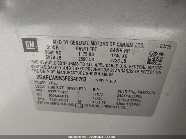 GMC Terrain Sle-2 2015 2GKFLWEK3F6340763 Image 9