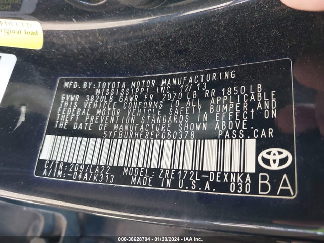 Toyota Corolla Le Premium 2014 5YFBURHE8EP060378 Image 9