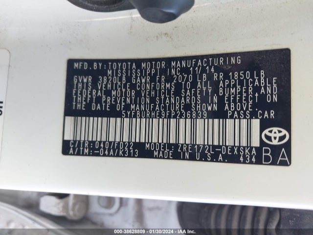 Toyota Corolla S Plus 2015 5YFBURHE9FP236839 Image 9