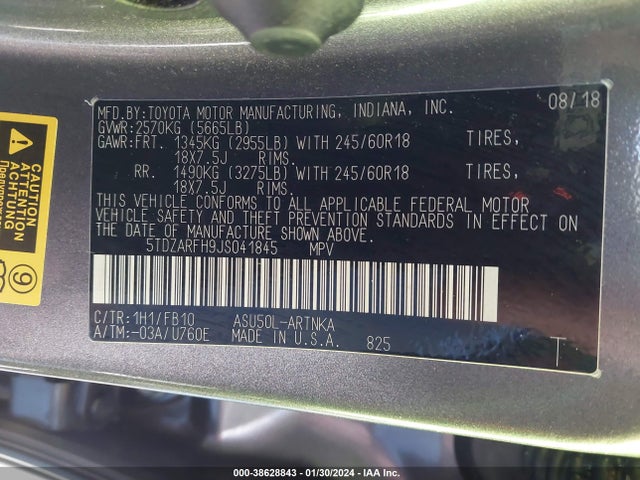 Toyota Highlander Le 2018 5TDZARFH9JS041845 Image 9