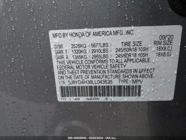 5J8YD4H38LL043535 Acura Mdx Standard