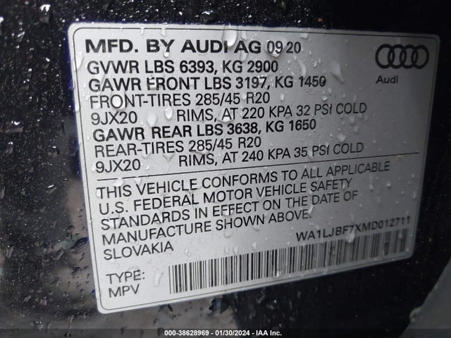 WA1LJBF7XMD012711 Audi Q7 Premium Plus 45 Tfsi Quattro Tiptronic