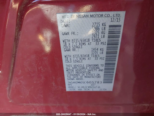 Nissan Pathfinder Sv 2016 5N1AR2MN2GC605783 Image 9