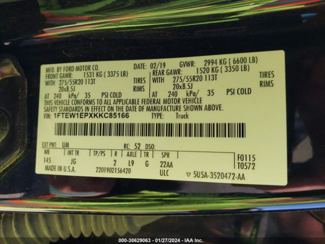 1FTEW1EPXKKC85166 Ford F-150 Xl