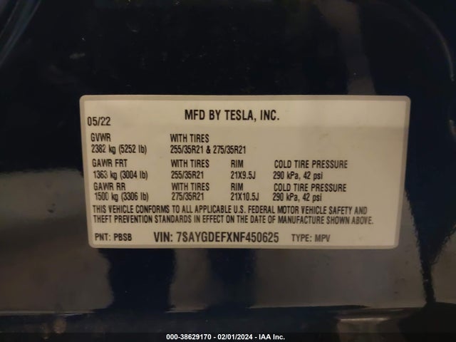 7SAYGDEFXNF450625 Tesla Model Y Performance Dual Motor All-wheel Drive