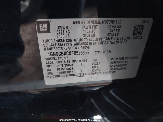 Chevrolet Tahoe Lt 2015 1GNSCBKCXFR525355 Image 9