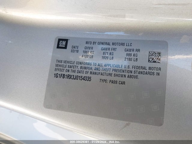 Chevrolet Camaro 1lt 2018 1G1FB1RX3J0154335 Image 9