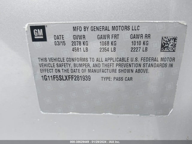 Chevrolet Malibu 1lz 2015 1G11F5SLXFF281939 Image 9