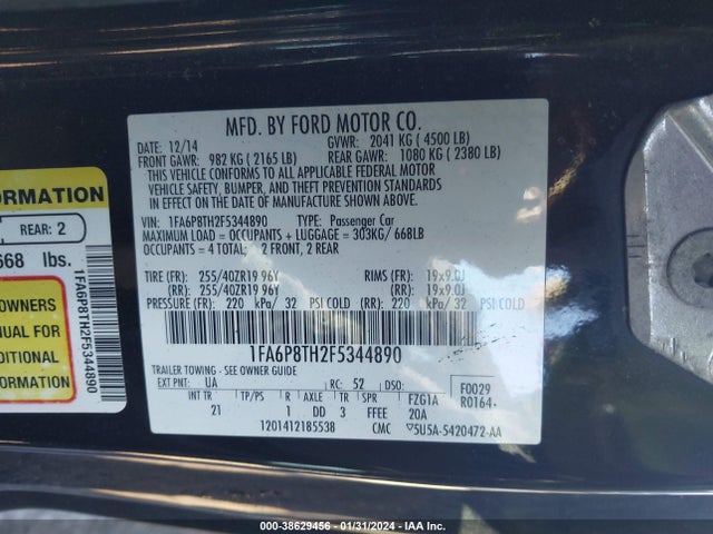 Ford Mustang Ecoboost 2015 1FA6P8TH2F5344890 Image 9