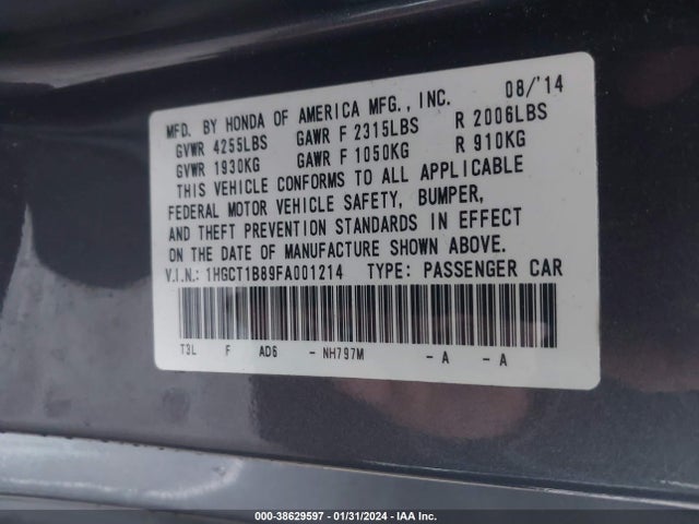 Honda Accord Ex-l 2015 1HGCT1B89FA001214 Image 9