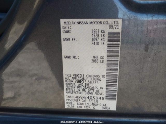 1N4BL4EV2MN405948 Nissan Altima Sl Fwd