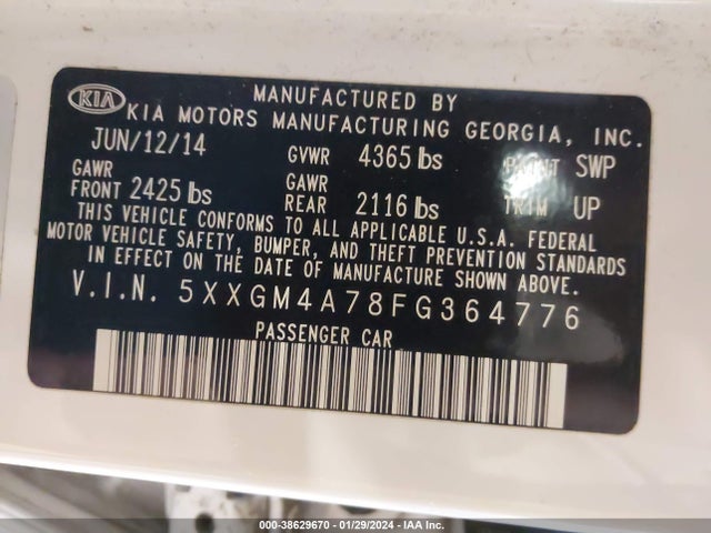 KIA Optima Lx 2015 5XXGM4A78FG364776 Image 9