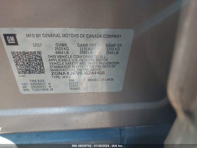 Chevrolet EQUINOX LT 2018 2GNAXJEV0J6244466 Image 9