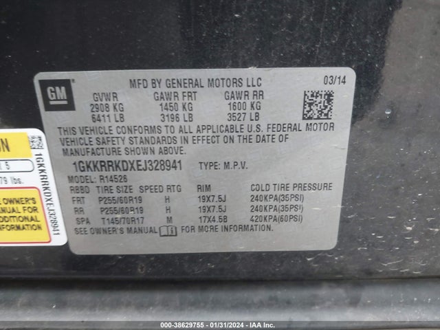 GMC Acadia Slt-1 2014 1GKKRRKDXEJ328941 Image 9