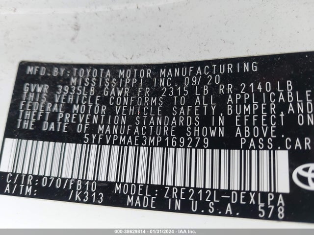 Toyota COROLLA LE 2021 5YFVPMAE3MP169279 Image 9