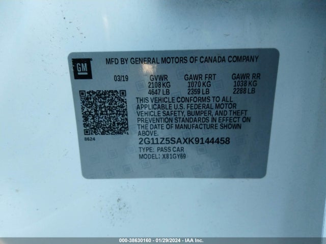 Chevrolet IMPALA LT 2019 2G11Z5SAXK9144458 Image 9