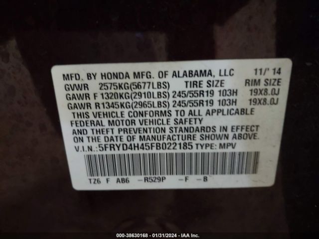 5FRYD4H45FB022185 Acura Mdx Technology Package