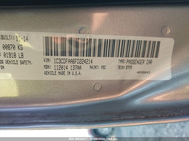 Dodge DART SE 2015 1C3CDFAA6FD224214 Image 9