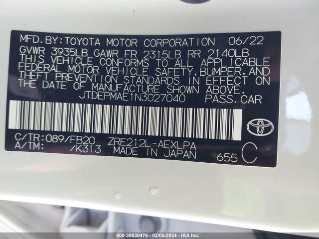 Toyota COROLLA LE 2022 JTDEPMAE1N3027040 Image 9
