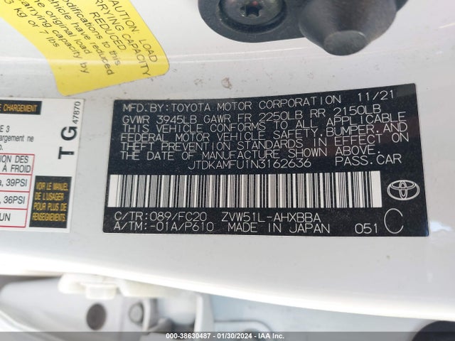 Toyota Prius L 2022 JTDKAMFU1N3162636 Image 9