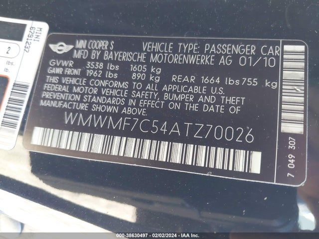 2010 MINI COOPER S WMWMF7C54ATZ70026 Photo 8