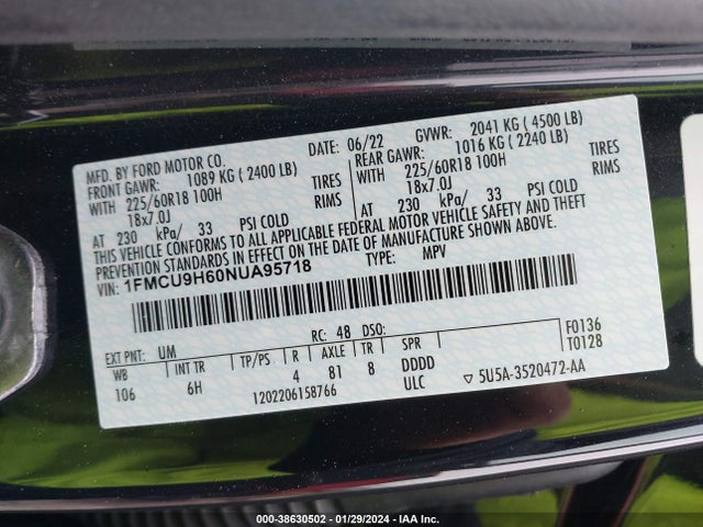 Ford ESCAPE SEL 2022 1FMCU9H60NUA95718 Image 9