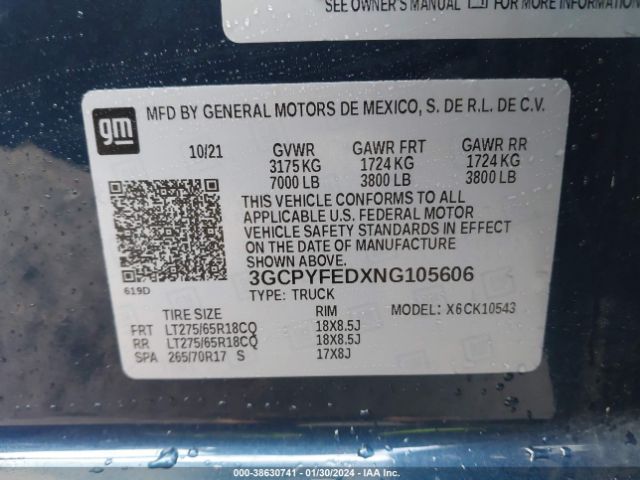 3GCPYFEDXNG105606 Chevrolet Silverado 1500 Ltd 4wd  Short Bed Lt Trail Boss