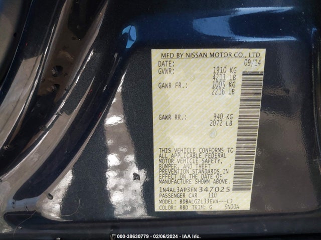 2015 NISSAN ALTIMA 2.5 S VIN: 1N4AL3AP3FN347025
