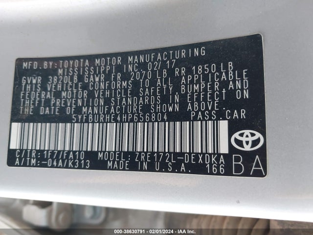Toyota COROLLA L 2017 5YFBURHE4HP656804 Image 9