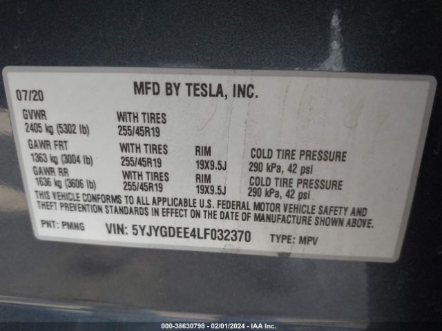 5YJYGDEE4LF032370 Tesla Model Y Long Range Dual Motor All-wheel Drive
