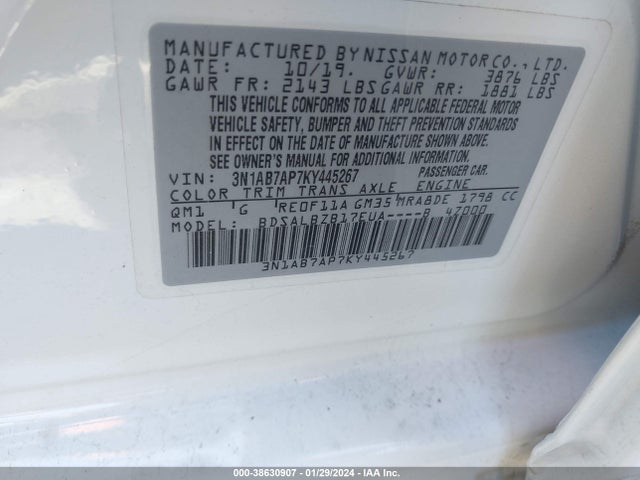 Nissan SENTRA S 2019 3N1AB7AP7KY445267 Image 9