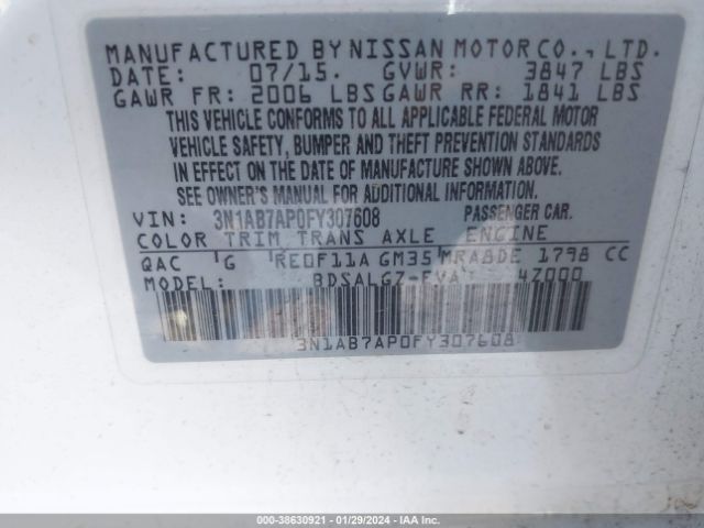 3N1AB7AP0FY307608 Nissan SENTRA SL
