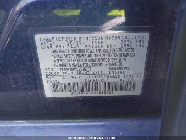 Nissan SENTRA SV 2018 3N1AB7AP2JY210788 Image 9
