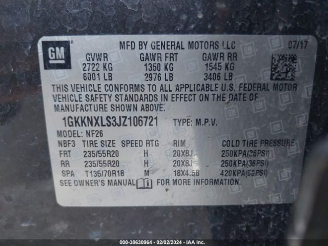 1GKKNXLS3JZ106721 GMC Acadia Denali