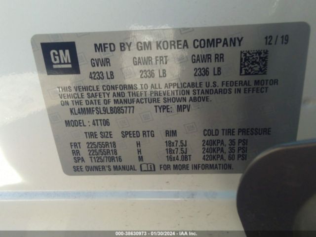 KL4MMFSL9LB085777 Buick Encore Gx Fwd Essence