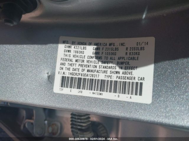 1HGCR2F80EA139317 Honda Accord Ex-l