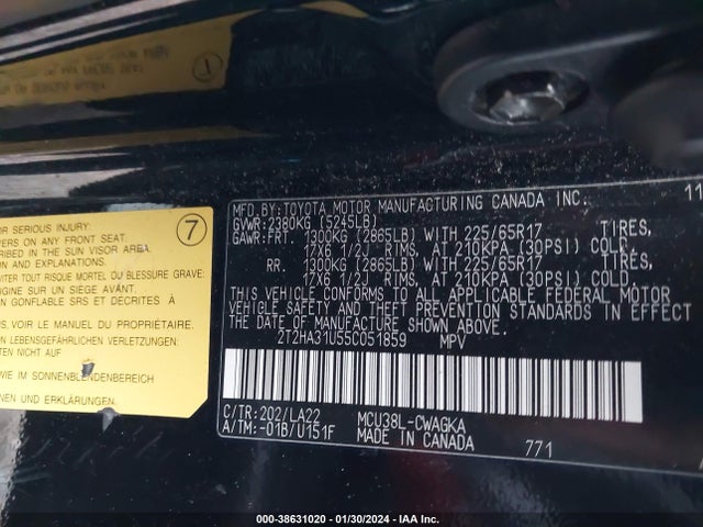 2005 LEXUS RX 330 VIN: 2T2HA31U55C051859