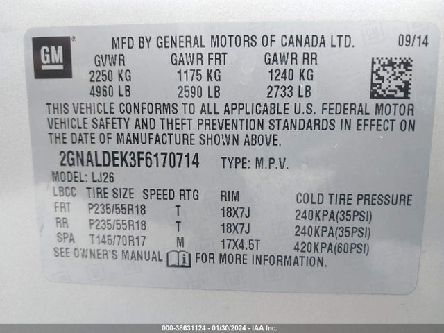 Chevrolet Equinox Ltz 2015 2GNALDEK3F6170714 Image 9