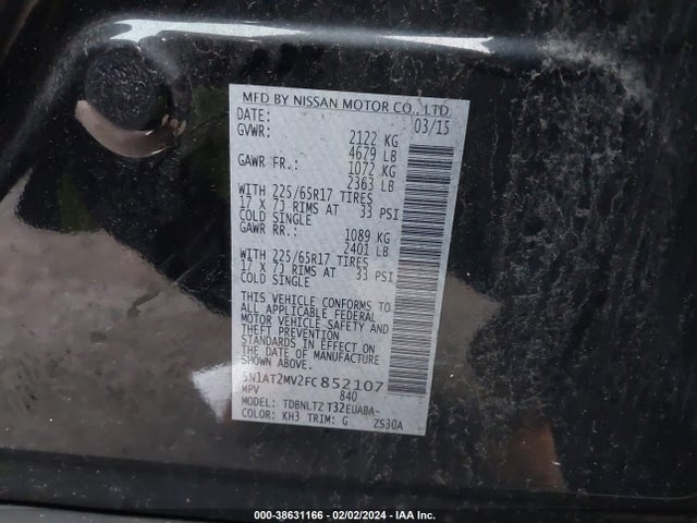 Nissan ROGUE SV 2015 5N1AT2MV2FC852107 Image 9