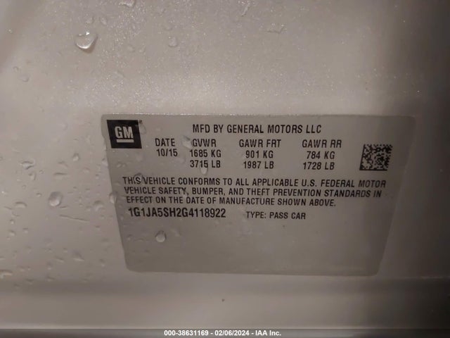 Chevrolet Sonic Ls Auto 2016 1G1JA5SH2G4118922 Image 9