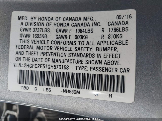 Honda Civic Lx 2016 2HGFC2F51GH570158 Image 9