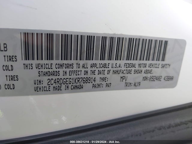 Dodge Grand Caravan Gt 2019 2C4RDGEG1KR768914 Image 9