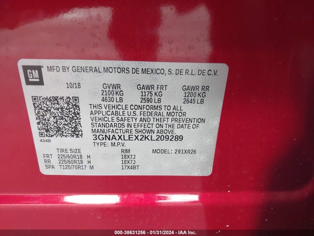 Chevrolet EQUINOX LT 2019 3GNAXLEX2KL209289 Image 9