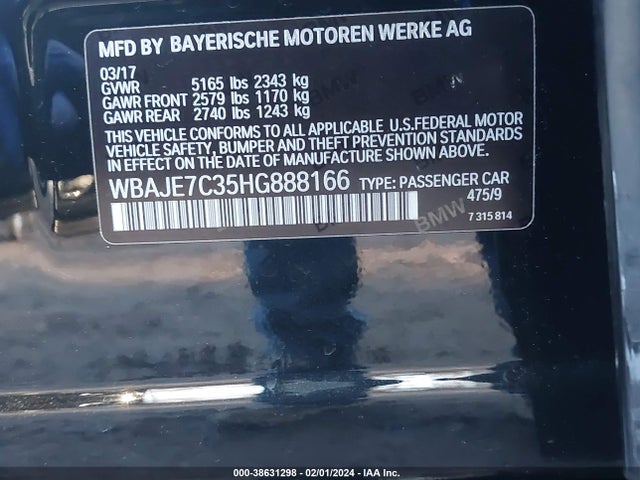 BMW 540i Xdrive 2017 WBAJE7C35HG888166 Image 9