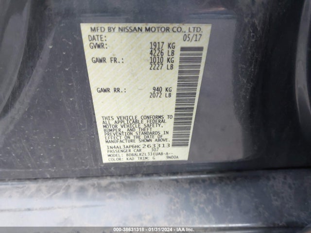 Nissan Altima 2.5 Sl 2017 1N4AL3AP6HC263313 Image 9