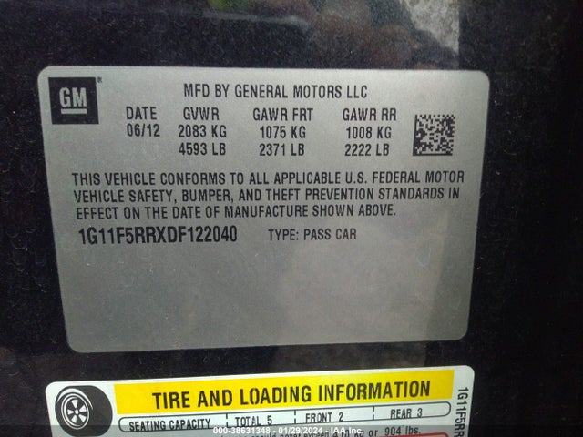 2013 CHEVROLET MALIBU ECO PREMIUM AUDIO VIN: 1G11F5RRXDF122040