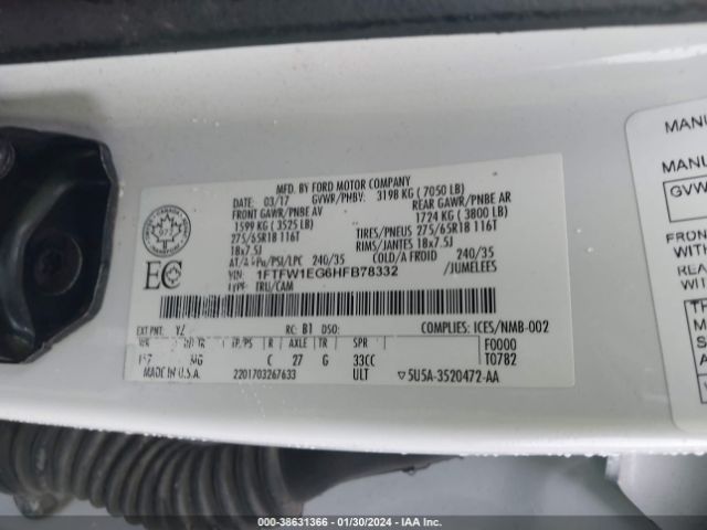 1FTFW1EG6HFB78332 Ford F-150 Xlt