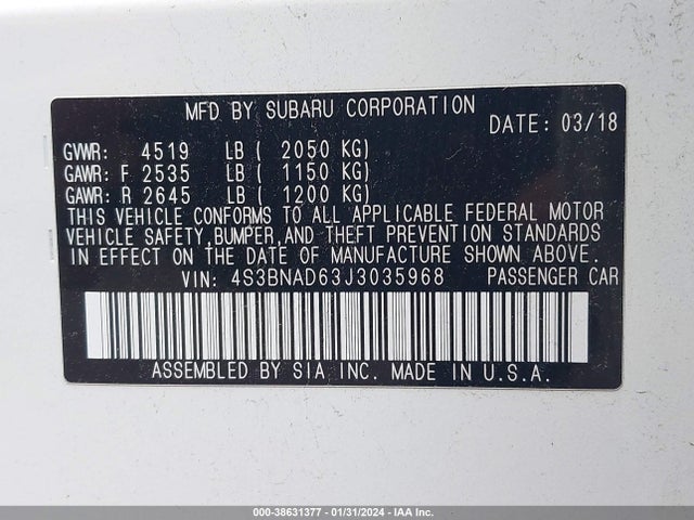 Subaru Legacy 2.5i Premium 2018 4S3BNAD63J3035968 Image 9