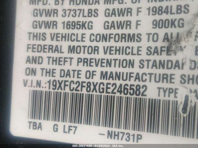 Honda CIVIC EX 2016 19XFC2F8XGE246582 Image 9