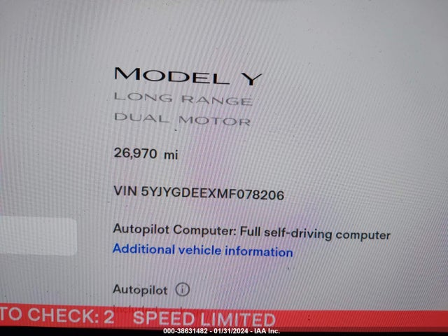 5YJYGDEEXMF078206 Tesla Model Y